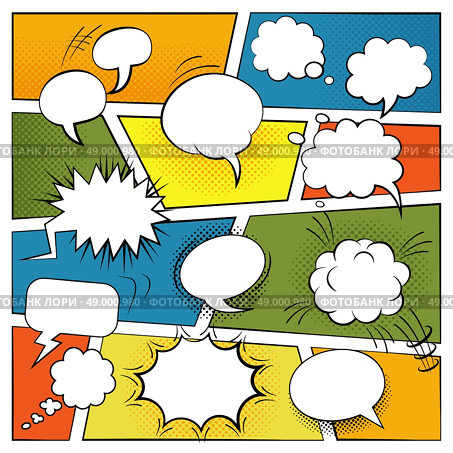  Blank Comic Bubbles Set.  Blank comic speech and sound effects bubbles set flat vector illustration . Стоковая иллюстрация, агентство Ingram Publishing / Фотобанк Лори