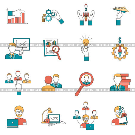  Business with startup ideas realization and team icons set flat isolated vector illustration . Business icons set. Стоковая иллюстрация, агентство Ingram Publishing / Фотобанк Лори