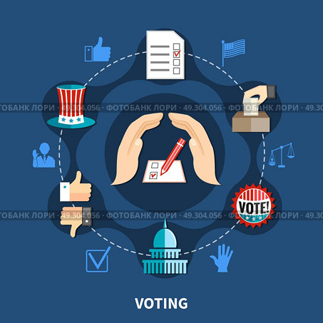  Elections Campaign Concept. Elections campaign concept. Set of objects for leaflets, flayers or web sites, flat vector Illustration . Стоковая иллюстрация, агентство Ingram Publishing / Фотобанк Лори