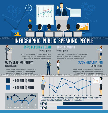  Infographic  Public People Speaking From Podium.  Infographic public people speaking to audience from  podium   statistics  and graphs flat  vector illustration. Стоковая иллюстрация, агентство Ingram Publishing / Фотобанк Лори