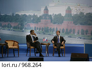 Президенты России и США Дмитрий Медведев и Барак Обама (2009 год). Редакционное фото, фотограф Михаил Ворожцов / Фотобанк Лори