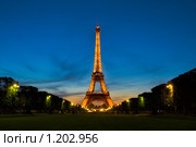 Эйфелева башня ночью. Париж (2008 год). Редакционное фото, фотограф Петр Кириллов / Фотобанк Лори