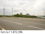 Вид с моста на Дунае на телебашню Вены и городок ООН (2010 год). Стоковое фото, фотограф Владимир Чинин / Фотобанк Лори