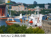 Баржа со стальными конструкциями для моста в порту Владивостока (2011 год). Редакционное фото, фотограф Сергеев Игорь / Фотобанк Лори