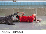 Шоу на крокодиловой ферме в Паттайе, Таиланд (2011 год). Редакционное фото, фотограф Роман Сазонов / Фотобанк Лори