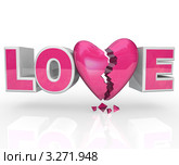 Слово "Любовь" (love) с буквой "V" в виде разбитого сердца. Стоковая иллюстрация, иллюстратор Chris Lamphear / Фотобанк Лори