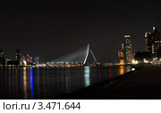 Роттердам ночью. Река Маас и мост Эразма (2011 год). Стоковое фото, фотограф Владимир Рублев / Фотобанк Лори