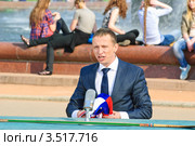 Иван Охлобыстин на съемках телепередачи "Первый класс" (2012 год). Редакционное фото, фотограф Алёшина Оксана / Фотобанк Лори