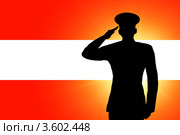 Австрийский флаг с силуэтом военного, отдающего честь. Стоковая иллюстрация, иллюстратор Александр Макаров / Фотобанк Лори