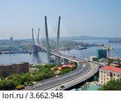 Вантовый мост через бухту Золотой Рог, Владивосток (2012 год). Стоковое фото, фотограф Севостьянова Татьяна / Фотобанк Лори