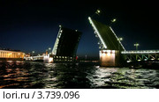 Разведенный мост над Невой ночью и корабли, проплывающие мимо (2007 год). Редакционное видео, видеограф Losevsky Pavel / Фотобанк Лори