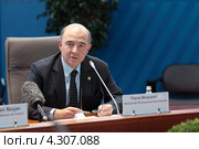Пьер Московиси (Pierre Moscovici) Министр экономики и финансов Франции на пресс-конференции посвященной предстоящему саммиту G20 (2013 год). Редакционное фото, фотограф Игорь Долгов / Фотобанк Лори