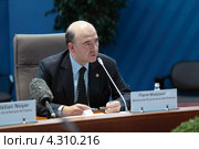 Пьер Московиси (Pierre Moscovici) Министр экономики и финансов Франции на пресс-конференции посвященной предстоящему саммиту G20 (2013 год). Редакционное фото, фотограф Игорь Долгов / Фотобанк Лори