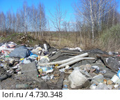 Свалка мусора около дороги рядом с лесом, улица Заводская, город Электроугли, Ногинский район, Московская область (2013 год). Редакционное фото, фотограф lana1501 / Фотобанк Лори