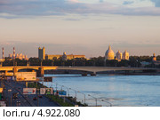 Санкт-Петербург. Вид на Малоохтинскую набережную, мост Александра Невского и Александро-Невскую Лавру (2013 год). Редакционное фото, фотограф Литвяк Игорь / Фотобанк Лори