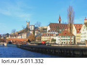 Река Рёйсс (Reuss) и мост Шпройербрюкке (Spreuerbrücke). Люцерн, Швейцария (2013 год). Стоковое фото, фотограф Вадим Хомяков / Фотобанк Лори