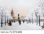 Старинная дореволюционная открытка. Город Москва. Тверской бульвар с видом на Страстной монастырь (2014 год). Стоковое фото, фотограф Игорь Низов / Фотобанк Лори