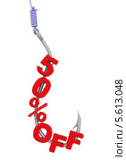 50%OFF (скидка 50%) на рыболовном крючке. Стоковая иллюстрация, иллюстратор WalDeMarus / Фотобанк Лори