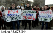 В Ростове-на-Дону состоялся митинг в поддержку русскоязычного населения Крыма. "Крым, Россия с тобой!", "За братский народ Украины!" - плакаты в руках митингующих ростовчан (2014 год). Редакционное видео, видеограф Олег Пчелов / Фотобанк Лори