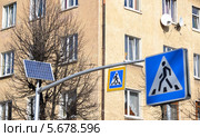 Система импульсной индикации на базе светофора на солнечной батарее Solar Traffic Light и дорожный знак "Пешеходный переход" Стоковое фото, фотограф Ирина Борсученко / Фотобанк Лори