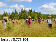"Тихий народ", придуманный финским художником Рейо Кела, в поле на обочине дороги в Суомуссалми (2012 год). Редакционное фото, фотограф Валерия Попова / Фотобанк Лори
