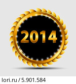 Золотая надпись 2014 на черно-золотой эмблеме. Стоковая иллюстрация, иллюстратор Юлия Гапеенко / Фотобанк Лори