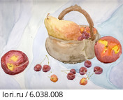 Фруктово-ягодный натюрморт.  Акварель. Стоковая иллюстрация, иллюстратор Olga Nikolaeva / Фотобанк Лори