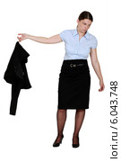 Frumpy businesswoman taking off her blazer. Стоковое фото, фотограф Phovoir Images / Фотобанк Лори