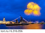 Санкт-Петербург, салют в честь 150-летия ЗВО на фоне военного коробля (2014 год). Редакционное фото, фотограф Литвяк Игорь / Фотобанк Лори