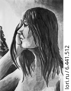 Рисунок тушью. Девушка с мокрыми волосами. Стоковая иллюстрация, иллюстратор Олег Хархан / Фотобанк Лори