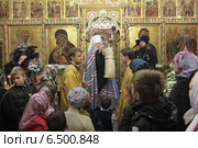 Митрополит Крутицкий и Коломенский Ювеналий у царских врат в храме Воскресение словущего, подмосковного села Колычево (2014 год). Редакционное фото, фотограф Дмитрий Неумоин / Фотобанк Лори