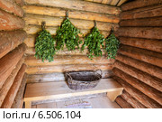 Веники сушатся в предбаннике русской бани. Стоковое фото, фотограф FotograFF / Фотобанк Лори