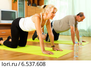 Pensioners doing exercises indoor. Стоковое фото, фотограф Яков Филимонов / Фотобанк Лори