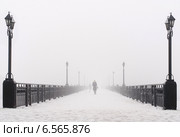 Городской мост в тумане, зимний пейзаж. Стоковое фото, фотограф Елена Кирьян / Фотобанк Лори