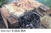 Мясо жарится на решетке на пикнике. Стоковое видео, видеограф FotograFF / Фотобанк Лори