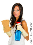 clean housewife with stress during. Стоковое фото, фотограф Erwin Wodicka / Фотобанк Лори