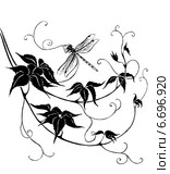 Стрекоза на девичьем винограде - Dragonfly on Parthenocissus. Стоковая иллюстрация, иллюстратор Марина Ефремова / Фотобанк Лори