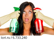 clean housewife with stress during. Стоковое фото, фотограф Erwin Wodicka / Фотобанк Лори