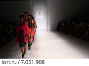 NEW YORK, NY - FEBRUARY 15: A model walks the runway at the FTL Moda fashion show during Mercedes-Benz Fashion Week Fall 2015 at The Salon at Lincoln Center on February 15, 2015 in NYC. Редакционное фото, фотограф Anton Oparin / Фотобанк Лори