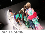 NEW YORK, NY - FEBRUARY 15: A model walks the runway at the FTL Moda fashion show during Mercedes-Benz Fashion Week Fall 2015 at The Salon at Lincoln Center on February 15, 2015 in NYC. Редакционное фото, фотограф Anton Oparin / Фотобанк Лори
