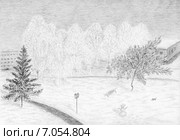Дворик. Рисунок графитовым карандашом. Стоковая иллюстрация, иллюстратор Olga Nikolaeva / Фотобанк Лори