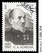 С.А. Ковпак - командир партизанского отряда. Почтовая марка СССР, 1987 год. Стоковая иллюстрация, иллюстратор Александр Щепин / Фотобанк Лори