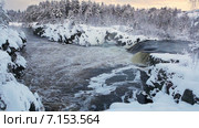 Воронка равнинного водопада Воицкий падун. Зима. Надвоицы. Карелия. Россия. Стоковое видео, видеограф Кекяляйнен Андрей / Фотобанк Лори