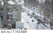 Район пересечения улицы Антикайнена и бульвара Советов в городе Сегежа, Карелия. Зима, декабрь (2015 год). Стоковое видео, видеограф Кекяляйнен Андрей / Фотобанк Лори