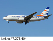 Boeing 737 (бортовой OK-SWW) авиакомпании Smart Wings на посадке в Шереметьеве (2015 год). Редакционное фото, фотограф Alexei Tavix / Фотобанк Лори