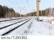 Многопутная железная дорога зимой. Стоковое фото, фотограф Евгений Ткачёв / Фотобанк Лори