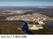 Вид сверху на город Лянтор и реку Пим (2015 год). Стоковое фото, фотограф Владимир Мельников / Фотобанк Лори