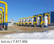 Газотранспортное оборудование. Пылеуловители на компрессорной станции. Стоковое фото, фотограф Григорий Писоцкий / Фотобанк Лори