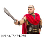Gladiator holding sword isolated on white. Стоковое фото, фотограф Elnur / Фотобанк Лори