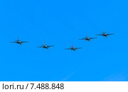 Модернизированные боевые одноместные штурмовики Су-25СМ. Парад в честь 70-летия Победы, 2015 год. Москва. Стоковое фото, фотограф Николай Коржов / Фотобанк Лори